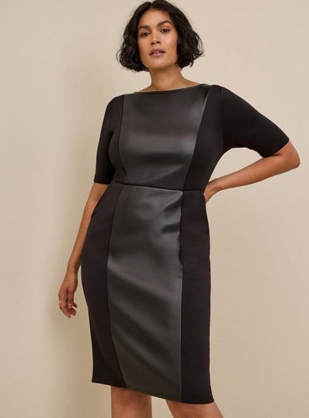Torrid Deep Black At The Knee Coated Scuba Dress Size M/L